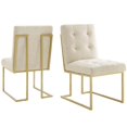 thumbnail image 1 of Side Dining Chair, Set of 2, Fabric, Metal Steel, Gold Beige, Modern Contemporary Urban Design, Kitchen Room Cafe Bistro Restaurant Hospitality, 1 of 4