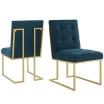 Side Dining Chair, Set of 2, Fabric, Metal Steel, Gold Navy Blue, Modern Contemporary Urban Design, Kitchen Room Cafe Bistro Restaurant Hospitality