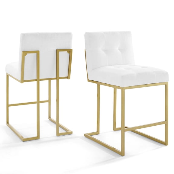 Side Dining Chair, Set of 2, Fabric, Metal Steel, Gold White, Modern Contemporary Urban Design, Kitchen Room Cafe Bistro Restaurant Hospitality