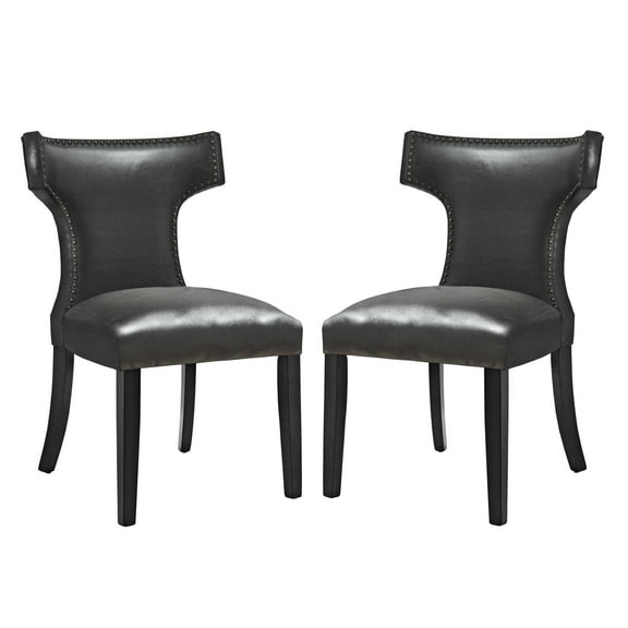 Side Dining Chair, Set of 2, Faux Leather, Black, Modern Contemporary Urban Design, Kitchen Room Cafe Bistro Restaurant Hospitality
