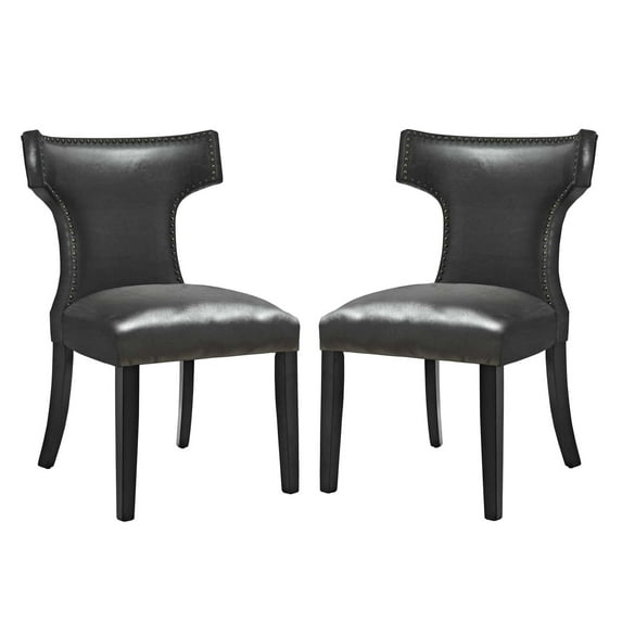 Side Dining Chair, Set of 2, Faux Leather, Black, Modern Contemporary Urban Design, Kitchen Room Cafe Bistro Restaurant Hospitality
