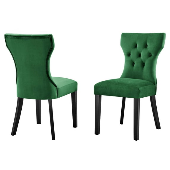 Side Dining Chair, Set of 2, Green, Velvet, Modern Contemporary, Kitchen Room Cafe Bistro Restaurant Hospitality