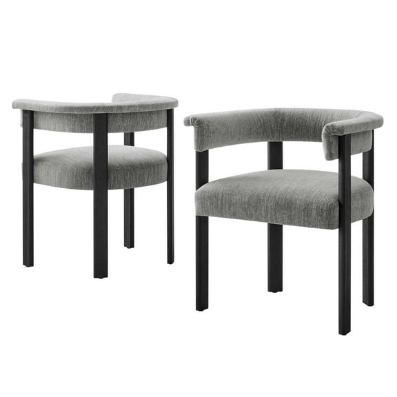 Side Dining Chair, Set of 2, Grey Gray, Fabric, Kitchen Cafe Bistro Hospitality Restaurant, Modern Contemporary HB36860