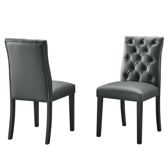 Side Dining Chair, Set of 2, Grey Gray, Faux Vinyl Leather, Kitchen Cafe Bistro Hospitality Restaurant, Modern Contemporary HB33241