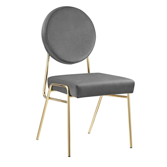 Side Dining Chair, Set of 2, Grey Gray Gold, Velvet, Mid Century Kitchen Cafe Bistro Hospitality Restaurant, Modern Contemporary Boutique HB34905