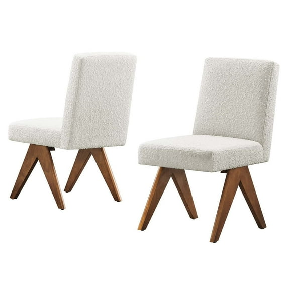 Side Dining Chair, Set of 2, Ivory White, Fabric, Wood, Kitchen Cafe Bistro Hospitality Restaurant, Modern Contemporary HB36192