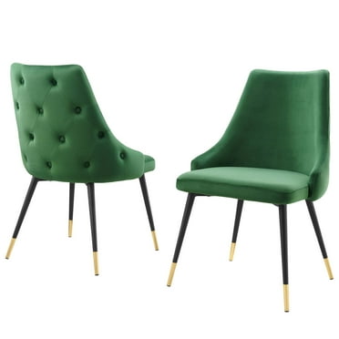 Side Dining Chair, Set of 2, Velvet, Green, Modern Contemporary Urban Design, Kitchen Room Cafe Bistro Restaurant Hospitality
