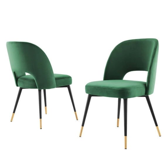 Side Dining Chair, Set of 2, Velvet, Green, Modern Contemporary Urban Design, Kitchen Room Cafe Bistro Restaurant Hospitality
