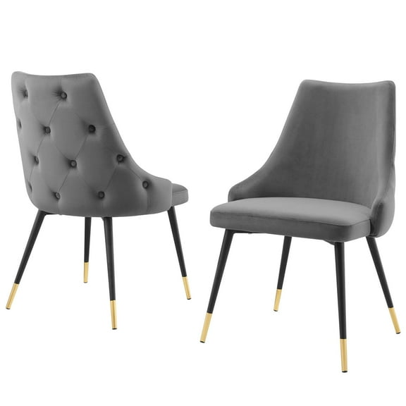 Side Dining Chair, Set of 2, Velvet, Grey Gray, Modern Contemporary Urban Design, Kitchen Room Cafe Bistro Restaurant Hospitality