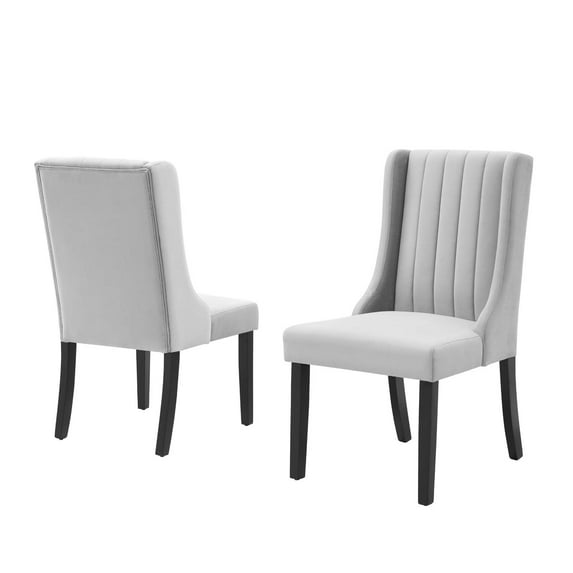 Side Dining Chair, Set of 2, Velvet, Light Grey Gray, Modern Contemporary Urban Design, Kitchen Room Cafe Bistro Restaurant Hospitality