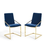 Side Dining Chair, Set of 2, Velvet, Metal Steel, Gold Blue Navy, Modern Contemporary Urban Design, Kitchen Room Cafe Bistro Restaurant Hospitality