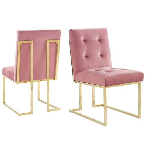 Side Dining Chair, Set of 2, Velvet, Metal Steel, Gold Pink, Modern Contemporary Urban Design, Kitchen Room Cafe Bistro Restaurant Hospitality