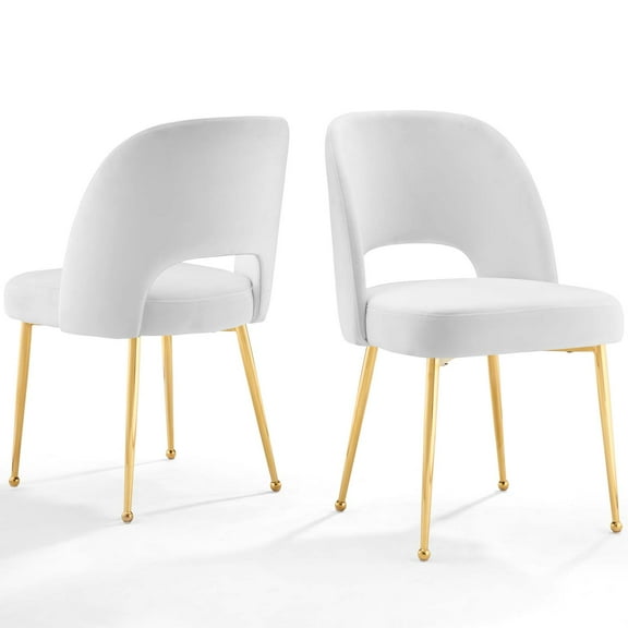 Side Dining Chair, Set of 2, Velvet, Metal Steel, White, Modern Contemporary Urban Design, Kitchen Room Cafe Bistro Restaurant Hospitality