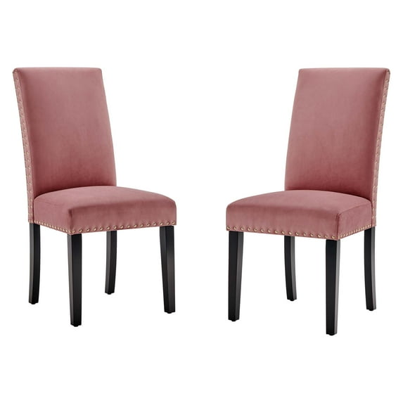 Side Dining Chair, Set of 2, Velvet, Wood, Pink, Modern Contemporary Urban Design, Kitchen Room Cafe Bistro Restaurant Hospitality