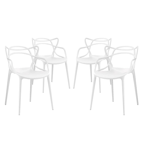 Side Dining Chair, Set of 4, White, Plastic, Kitchen Cafe Bistro Hospitality Restaurant, Modern Contemporary HB32962