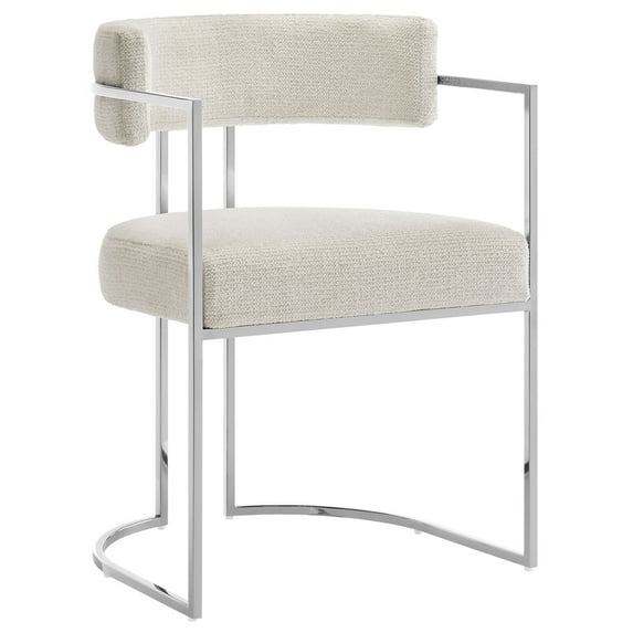 Side Dining Chair, Silver White, Fabric, Metal, Bar Pub Cafe Bistro Dining Kitchen Hospitality Restaurant, Modern Contemporary, HB37853