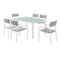 Side Dining Chair and Table Set, Aluminum, Metal, Steel, White Grey Gray, Modern Contemporary Urban Design, Outdoor Patio Balcony Cafe Bistro Garden Furniture Hotel Hospitality