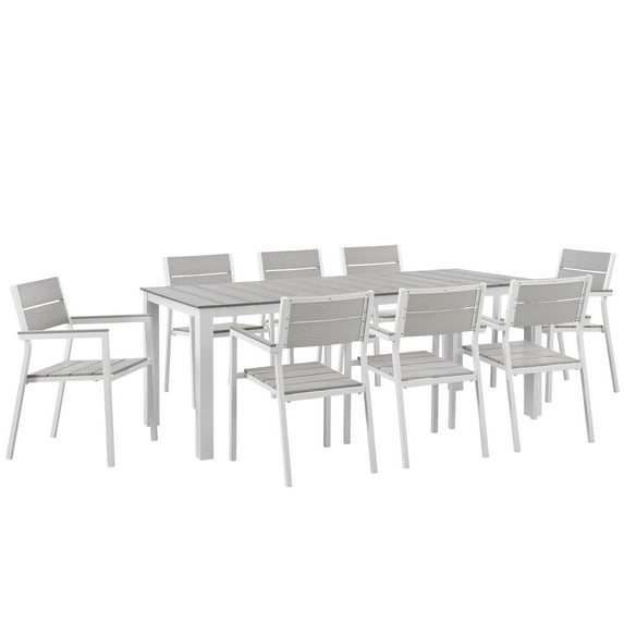 Side Dining Chair and Table Set, White Light Gray, Metal, Outdoor Patio Balcony Cafe Bistro Garden Hospitality Restaurant, Modern Contemporary HB32691
