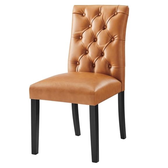 Side Dining Chair, Tan, Vegan Leather, Kitchen Cafe Bistro Hospitality Restaurant, Modern Contemporary HB32926