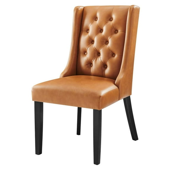 Side Dining Chair, Tan, Vegan Leather, Kitchen Cafe Bistro Hospitality Restaurant, Modern Contemporary HB32932