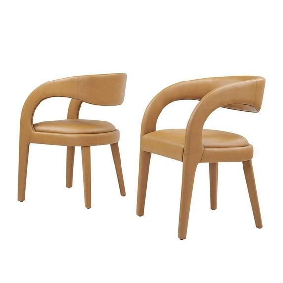 Side Dining Chair, Tan, Vegan Leather, Kitchen Cafe Bistro Hospitality Restaurant, Modern Contemporary HB35942
