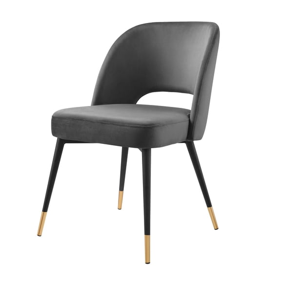 Side Dining Chair, Velvet, Dark Grey Gray, Modern Contemporary Urban Design, Kitchen Room Cafe Bistro Restaurant Hospitality