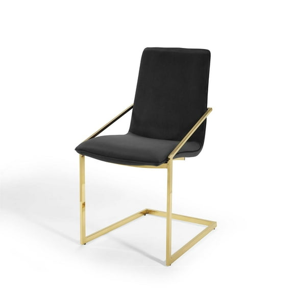 Side Dining Chair, Velvet, Metal Steel, Gold Black, Modern Contemporary Urban Design, Kitchen Room Cafe Bistro Restaurant Hospitality