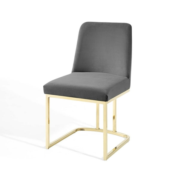 Side Dining Chair, Velvet, Metal Steel, Gold Grey Gray, Modern Contemporary Urban Design, Kitchen Room Cafe Bistro Restaurant Hospitality