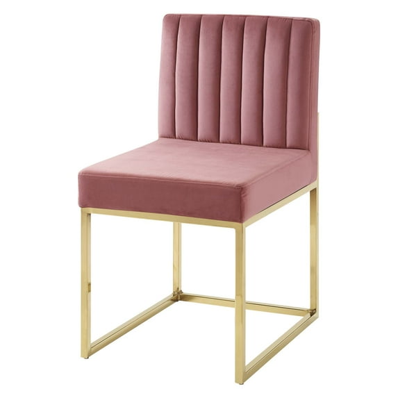 Side Dining Chair, Velvet, Metal Steel, Gold Pink, Modern Contemporary Urban Design, Kitchen Room Cafe Bistro Restaurant Hospitality