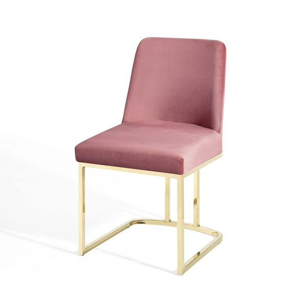 Side Dining Chair, Velvet, Metal Steel, Gold Pink, Modern Contemporary Urban Design, Kitchen Room Cafe Bistro Restaurant Hospitality