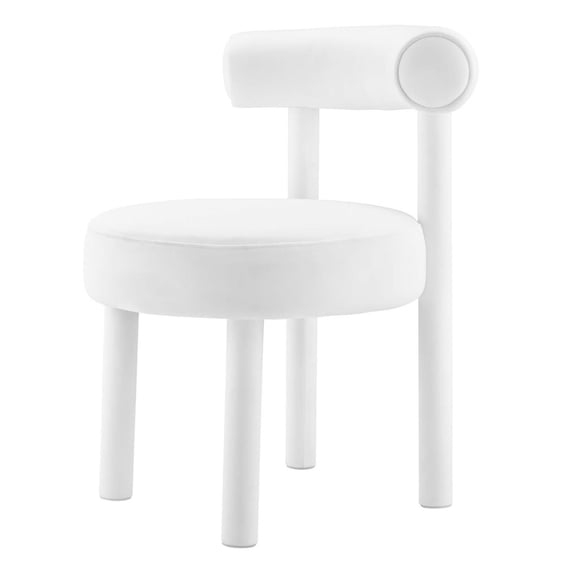 Side Dining Chair, White, Velvet, Kitchen Cafe Bistro Hospitality Restaurant, Modern Boutique HB34837