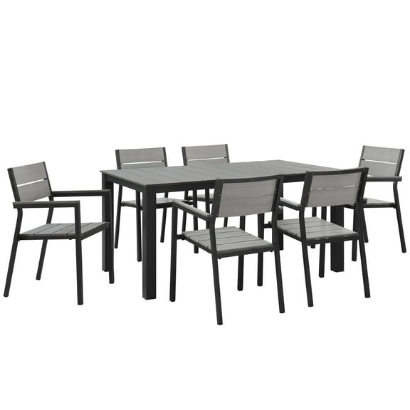 Side Dining Chair and Table Set, Dark Brown Gray, Metal, Outdoor Patio Balcony Cafe Bistro Garden Hospitality Restaurant, Modern Contemporary HB32682