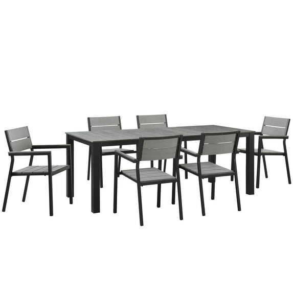 Side Dining Chair and Table Set, Dark Brown Gray, Metal, Outdoor Patio Balcony Cafe Bistro Garden Hospitality Restaurant, Modern Contemporary HB32686