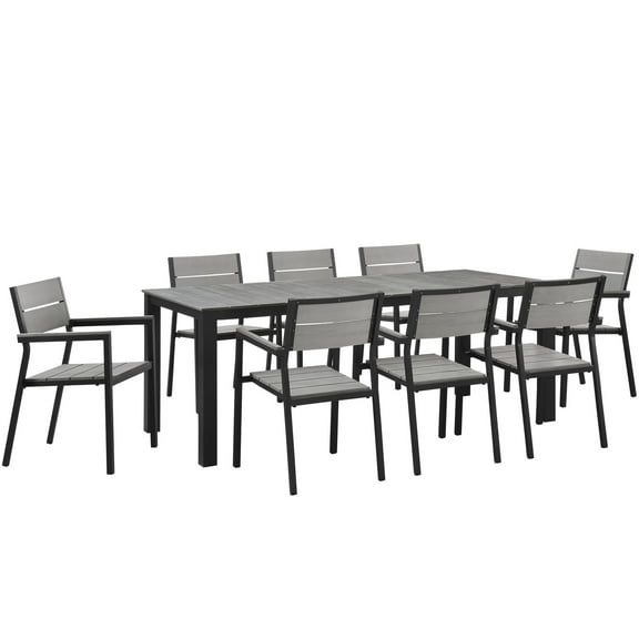 Side Dining Chair and Table Set, Dark Brown Gray, Metal, Outdoor Patio Balcony Cafe Bistro Garden Hospitality Restaurant, Modern Contemporary HB32690
