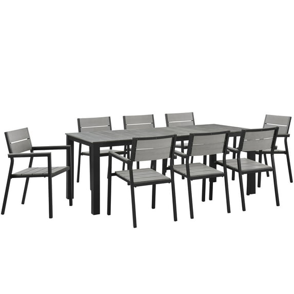 Side Dining Chair and Table Set, Dark Brown Gray, Metal, Outdoor Patio Balcony Cafe Bistro Garden Hospitality Restaurant, Modern Contemporary HB32690