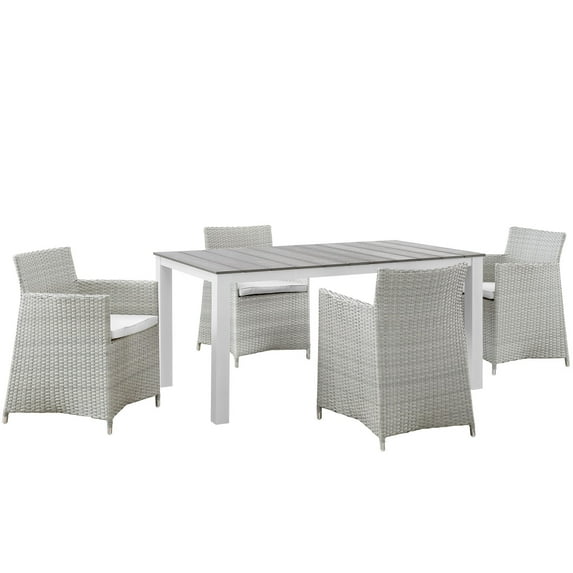 Side Dining Chair and Table Set, White, Rattan, Wicker, Outdoor Patio Balcony Cafe Bistro Garden Hospitality Restaurant, Modern Contemporary HB32678