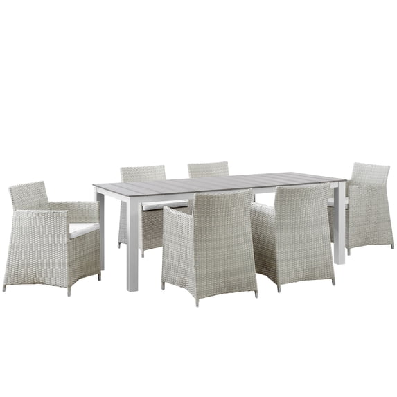 Side Dining Chair and Table Set, White, Rattan, Wicker, Outdoor Patio Balcony Cafe Bistro Garden Hospitality Restaurant, Modern Contemporary HB32685