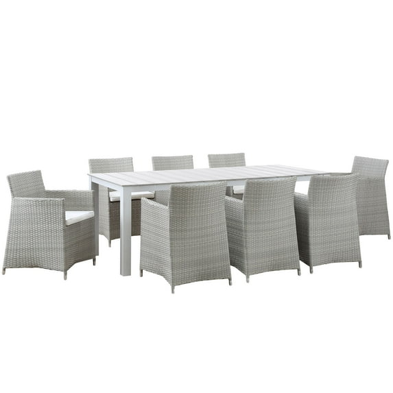 Side Dining Chair and Table Set, White, Rattan, Wicker, Outdoor Patio Balcony Cafe Bistro Garden Hospitality Restaurant, Modern Contemporary HB32689