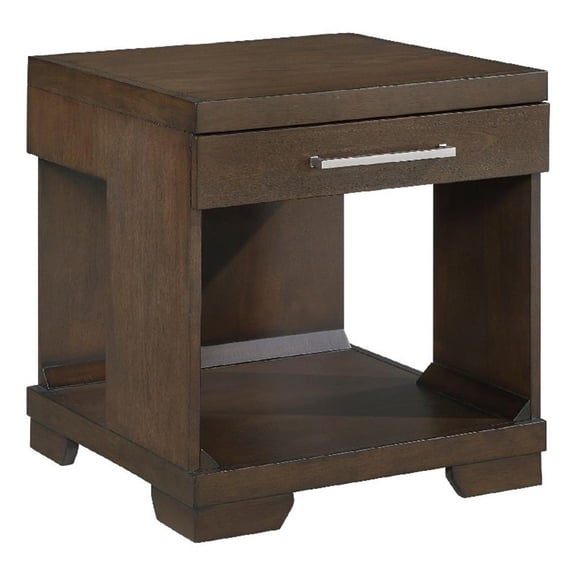 Side End Table- 24 Inch Top- 1 Drawer with Handle- Espresso Brown