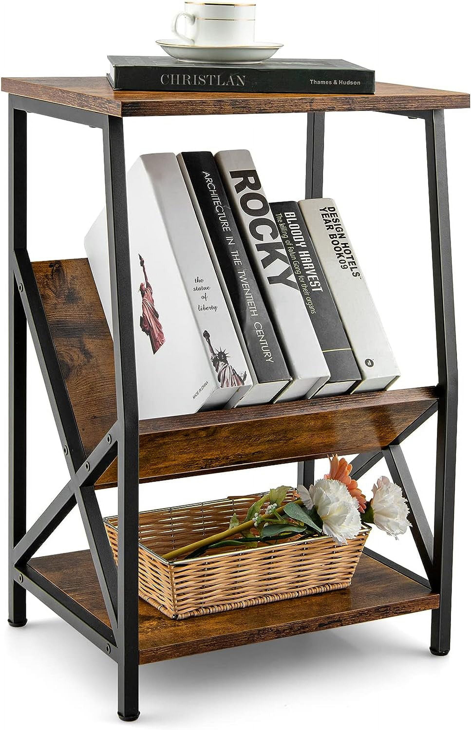 Side End Table, 3 Tier Record Player Stand W/Vinyl Record Storage Shelf