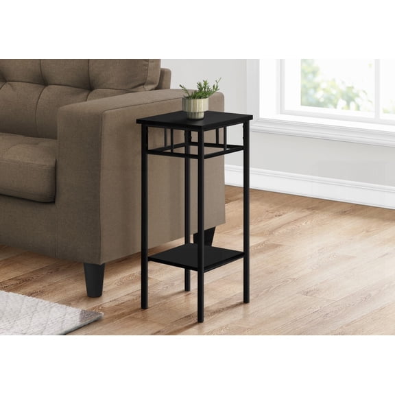 Side/End Table with Black Laminate & Metal, 2-Tier and Square Top, Storage Shelves for Any Room