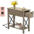 thumbnail image 1 of Side End Tables with Charging Station, BTMWAY Wood Side Table with Storage for Living Room, Farmhouse Modern Bedside Table with Flip Top, X-Shaped, Narrow End Table for Bedroom, Living Room, Gray, 1 of 9