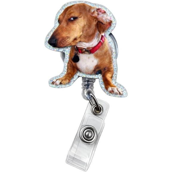 Side Eye Dog Badge Reel Cute Fun Funny Animal Cool Meme Puppy Medical ID Name Holder with Retractable Clip Office Hospital Accessories Gifts for Nurse Vet Veterinarian RN CNA Pet Parents Veterinary
