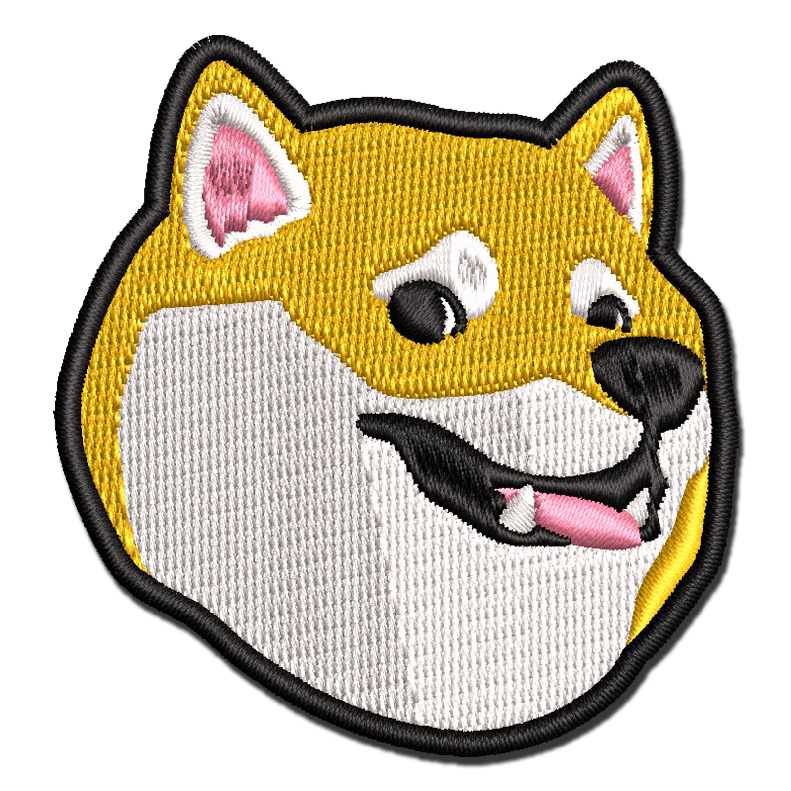 Side Eye Shiba Inu Smiling Dog Applique Multi-Color Embroidered Iron-On Patch - 3.5 Inch Large