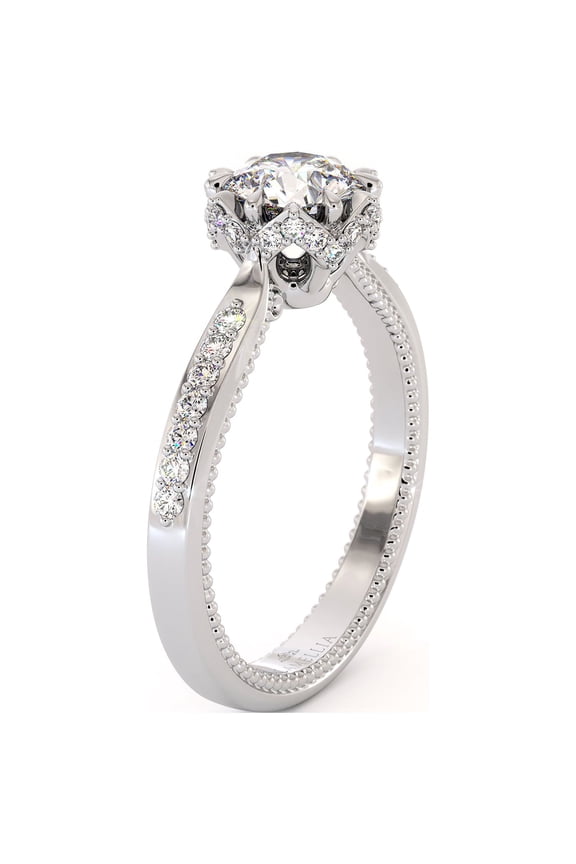 Side Halo 14K White Gold Diamonds Classic Ring