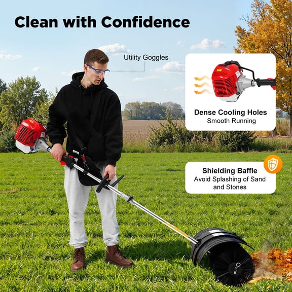 Side Hanging Gas Sweeping Machine, 52CC 1.7KW, 5500 To 8500RPM, for Outdoor Ground Debris Removal Work