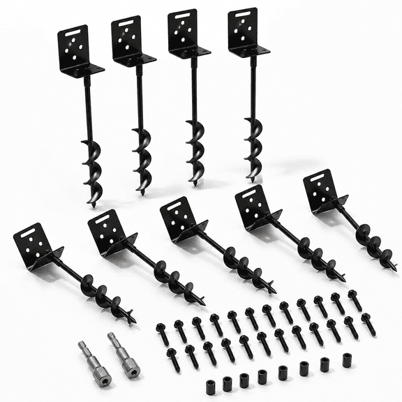 Side Head-8PACK Trampoline Anchor Kits Heavy Duty Carbon Steel Ground Anchors with L Brackets