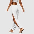 thumbnail image 1 of Side High Slit Pants for Women Elastic Waist Sports Trouser Soft Casual Bottom Loose Wide Leg Hippie White L, 1 of 7