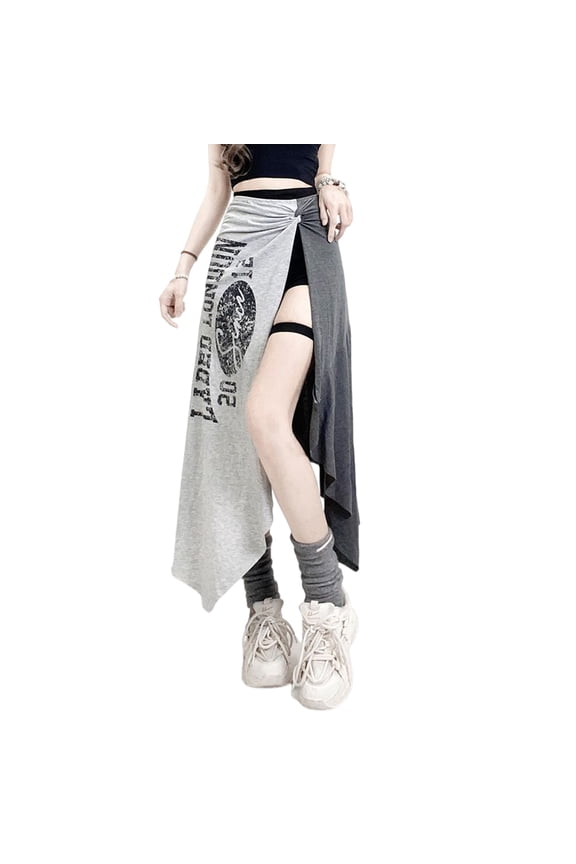 Side High Split Skirts for Women Breathable Dance Costume Fashion Asymmetrical Irregular Skirt Letter Print Skirt
