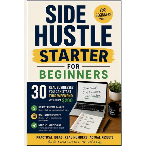 Side Hustle Starter for Beginners: 30 Real Businesses You Can Start This Weekend with Under $200 - Honest Income Ranges,, (Paperback)